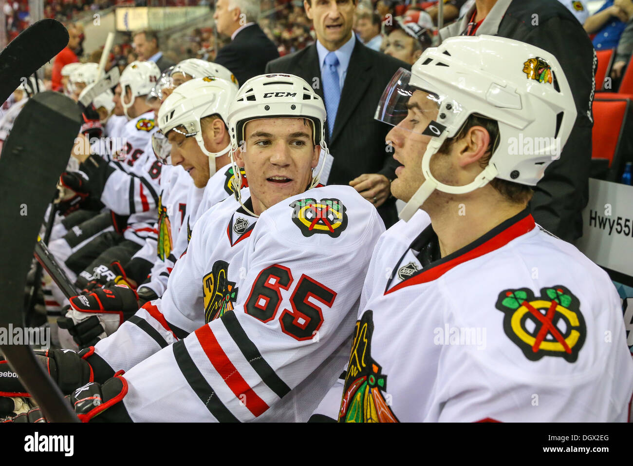 Chicago Blackhawk Andrew Shaw während eines NHL-Eishockey-Spiel in der Saison 2013 / 2014 Stockfoto