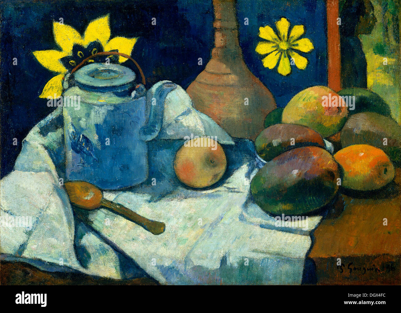 Stillleben mit Teekanne und Frucht - von Paul Gauguin, 1896 Stockfoto