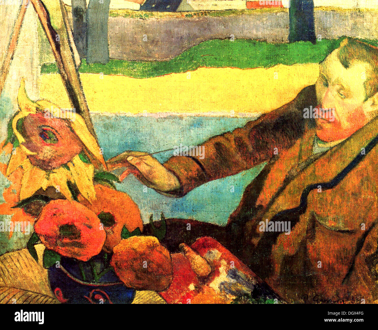 Der Maler der Sonnenblumen: Porträt von Vincent Van Gogh - von Paul Gauguin, 1888 Stockfoto