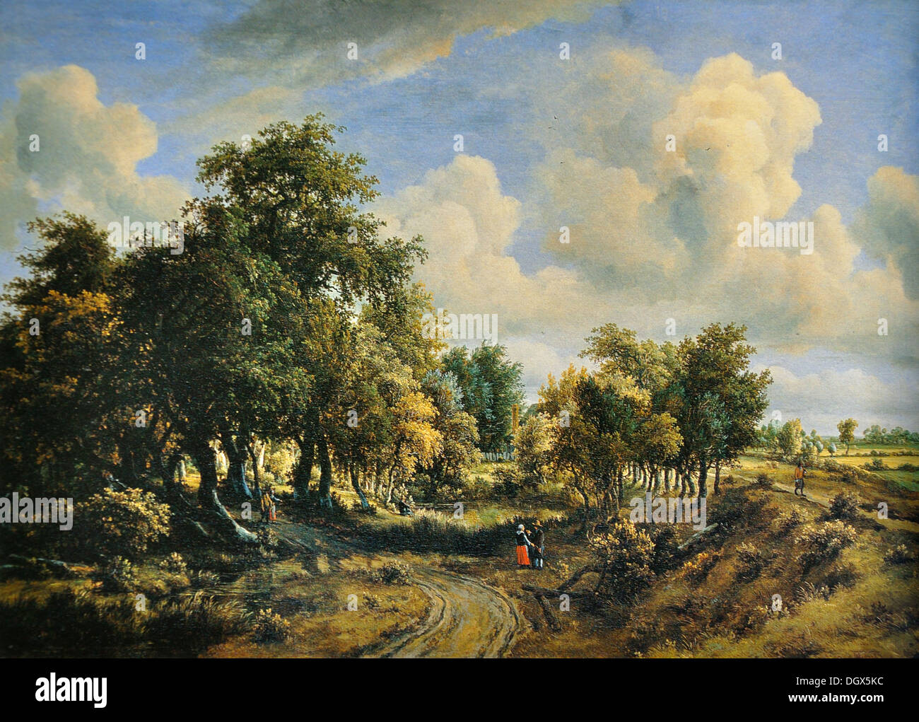 Eine bewaldete Landschaft - durch Testen Hobbema, 1663 Stockfoto