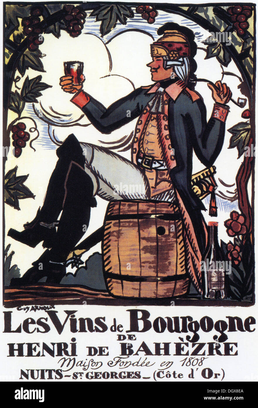 Les Vins de Bourgogne von Guy Arnoux - Vintage Poster, 1916 - nur zur redaktionellen Verwendung. Stockfoto