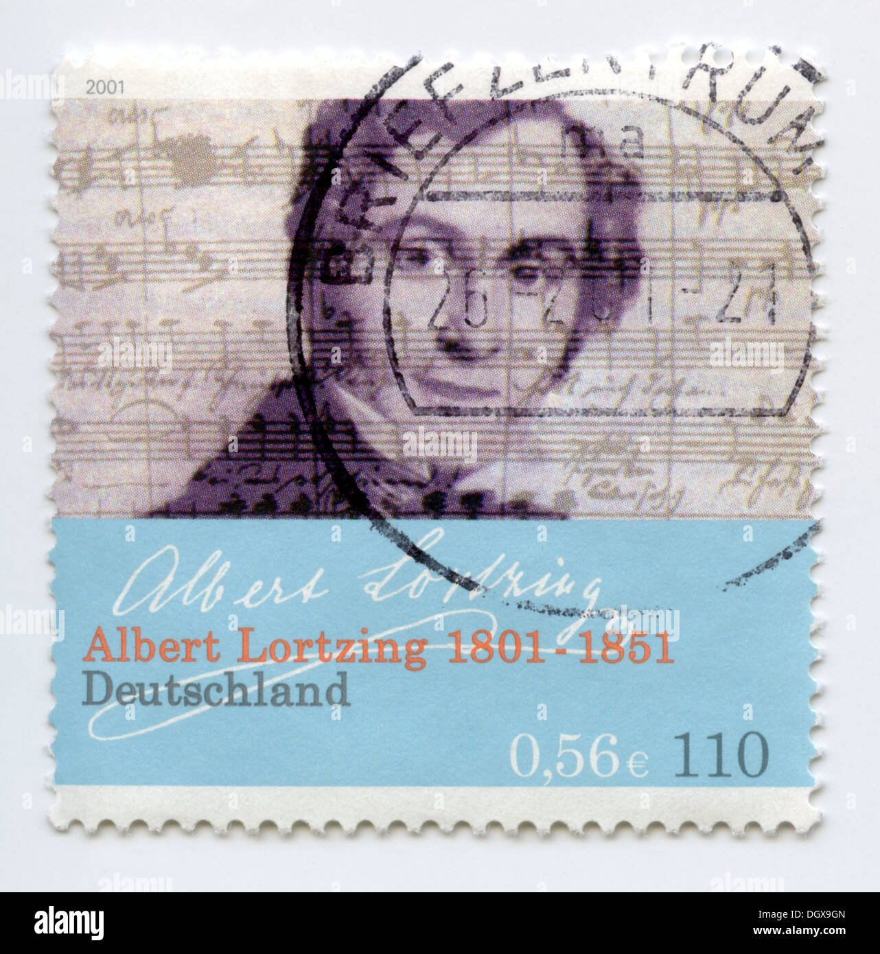 Deutschland-Briefmarke mit Albert Lortzing, deutscher Komponist, Schauspieler und Sänger Stockfoto