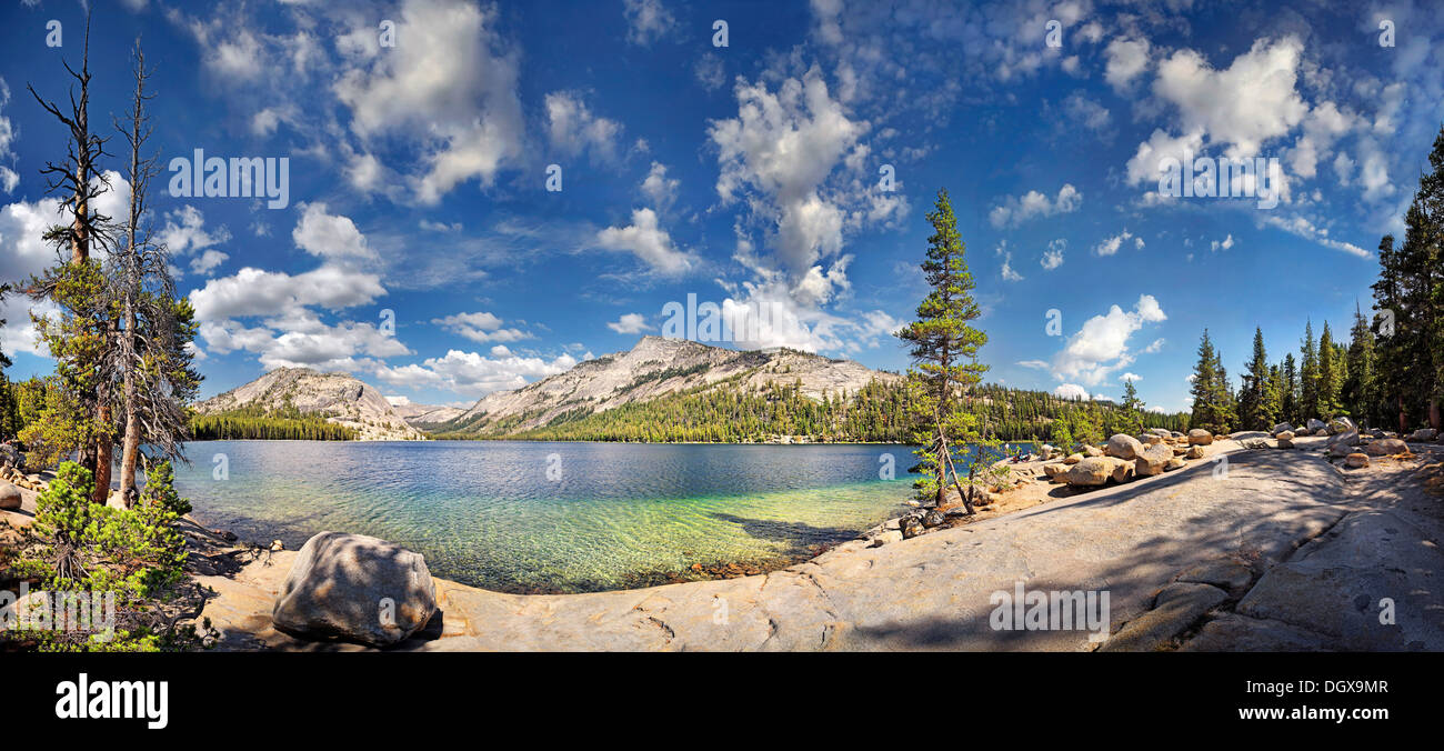 Kristallklare Tenaya Lake, an der Tioga Pass, Yosemite Tal, Yosemite-Nationalpark, Kalifornien, USA Stockfoto