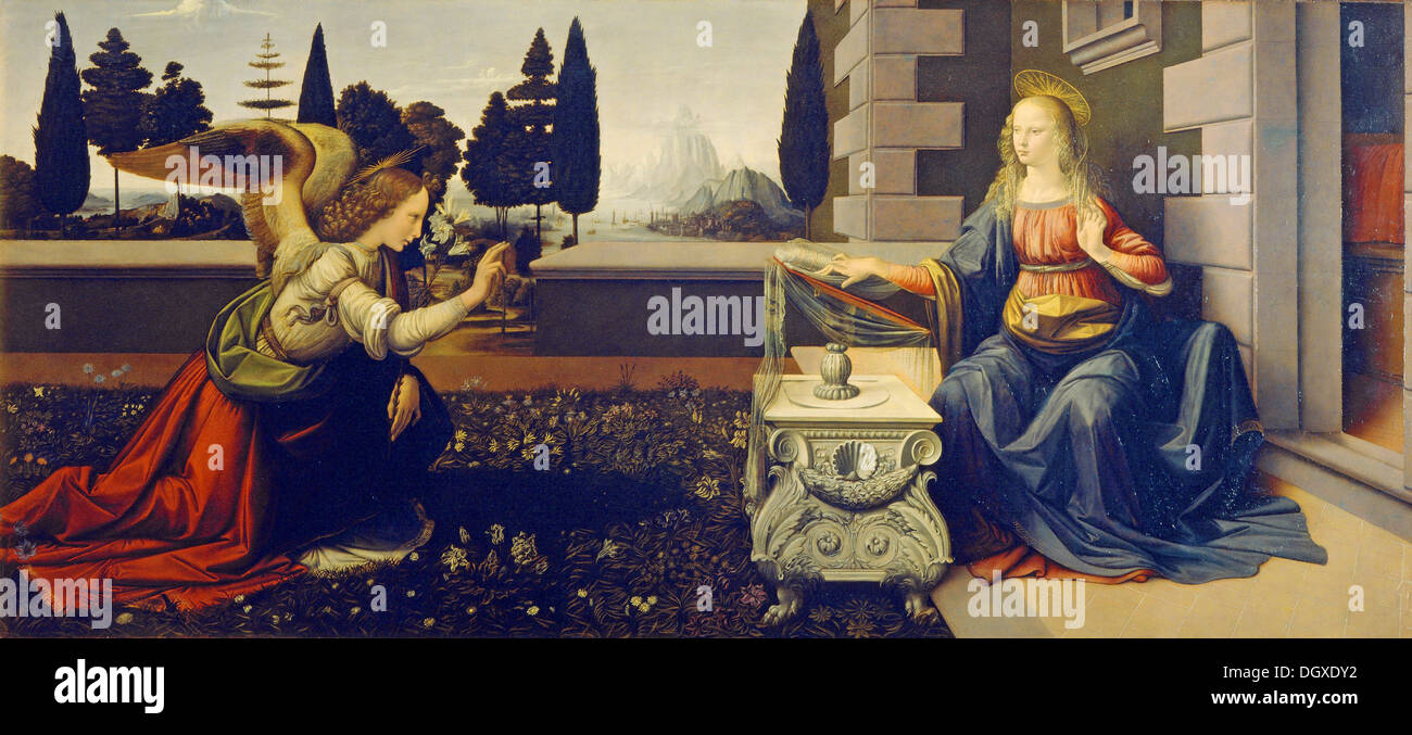 Verkündigung - von Leonardo da Vinci, 1480 Stockfoto
