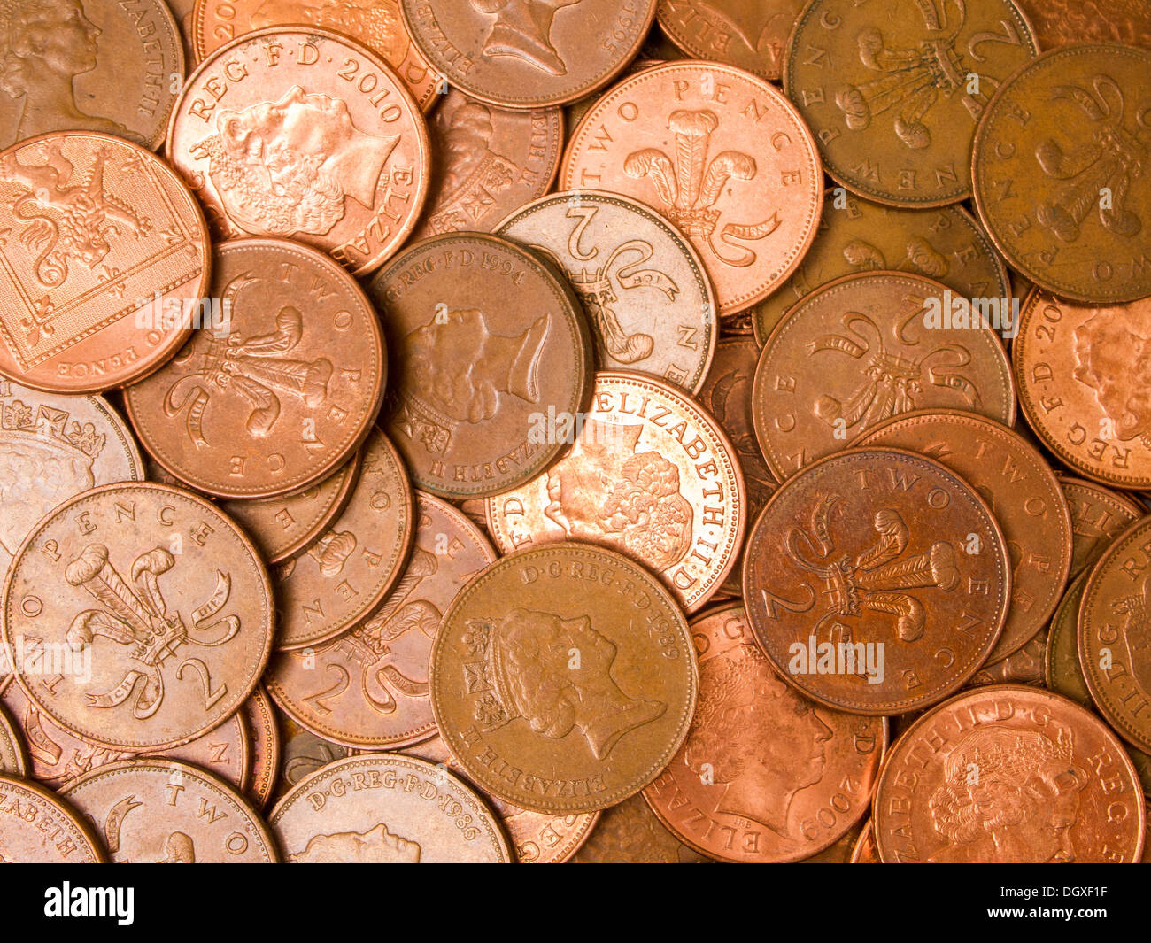 Paar 2 Pence-Stücke. Stockfoto