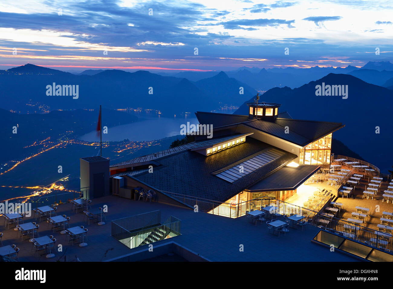 Frühmorgens am Stanserhorn, Rigi Berg auf der Rückseite, Stans, Schweiz, Europa Stockfoto
