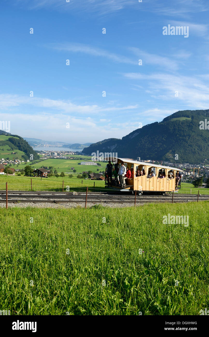 Alten Standseilbahn Stanserhorn Berg, ersten Abschnitt aus Stans, Kaelti, Stans, Schweiz, Europa Stockfoto