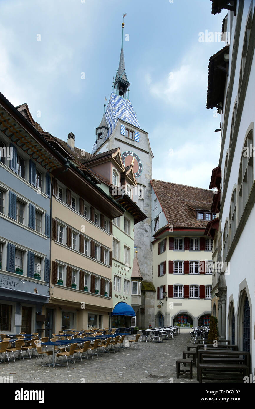 Alte Stadt Zug, Zytturm Turm am Rücken, Zentralschweiz, Schweiz, Europa Stockfoto