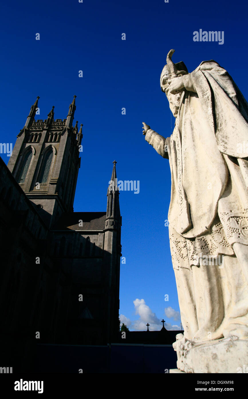 St. Patrick's Statue vor der Kirche in Kilkenny, Irland. Stockfoto