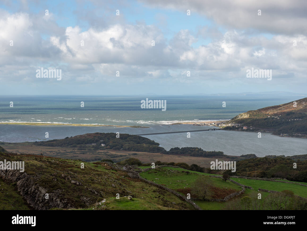 Barmouth Brücke über der Mündung des Mawddach Mündung in Nord-Wales. Stockfoto