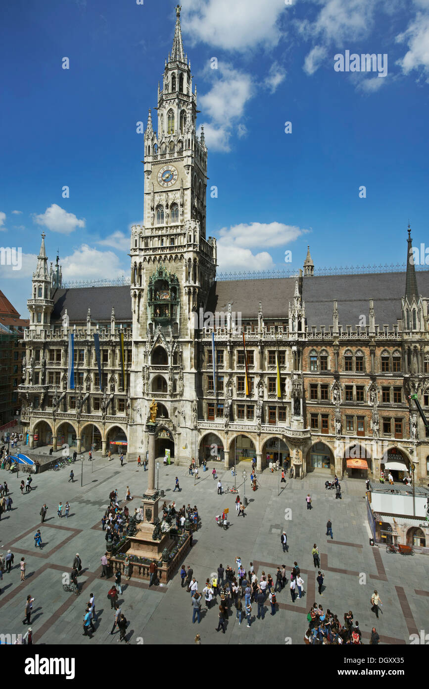 Quadratische Marienplatz und neues Rathaus, Innenstadt, München, Upper Bavaria, Bavaria, Germany Stockfoto