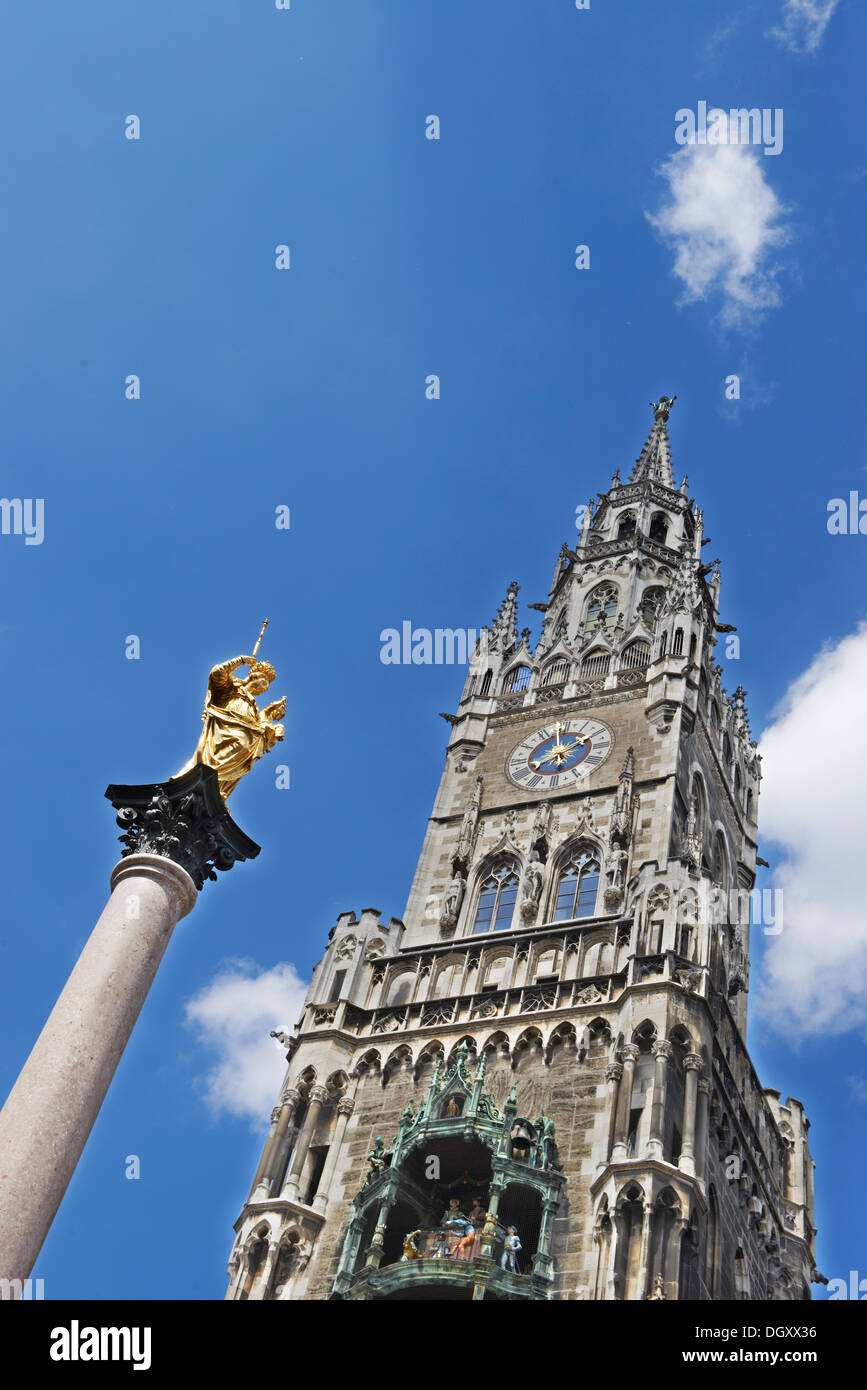 Marian Column und neue Rathaus, Innenstadt, München, Upper Bavaria, Bavaria, Germany Stockfoto
