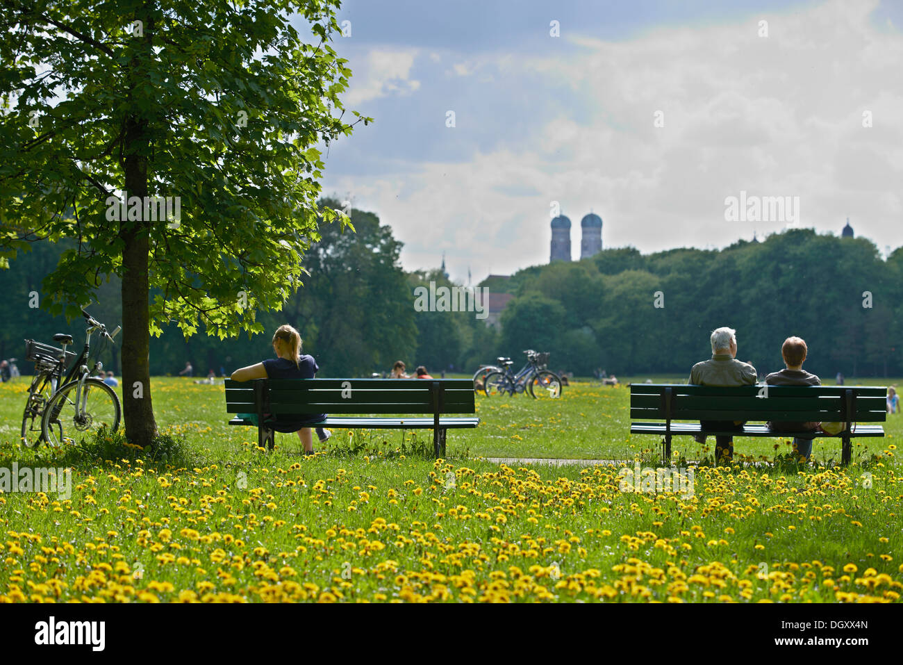 Dame sitzt auf einer parkbank Fotos und Bildmaterial in hoher