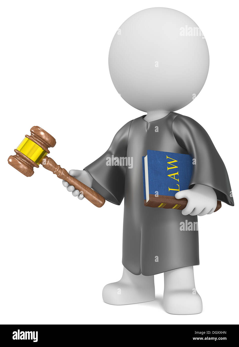 Der Richter. Den Richter hielt Rechtsbuch und Hammer Geck. Stockfoto