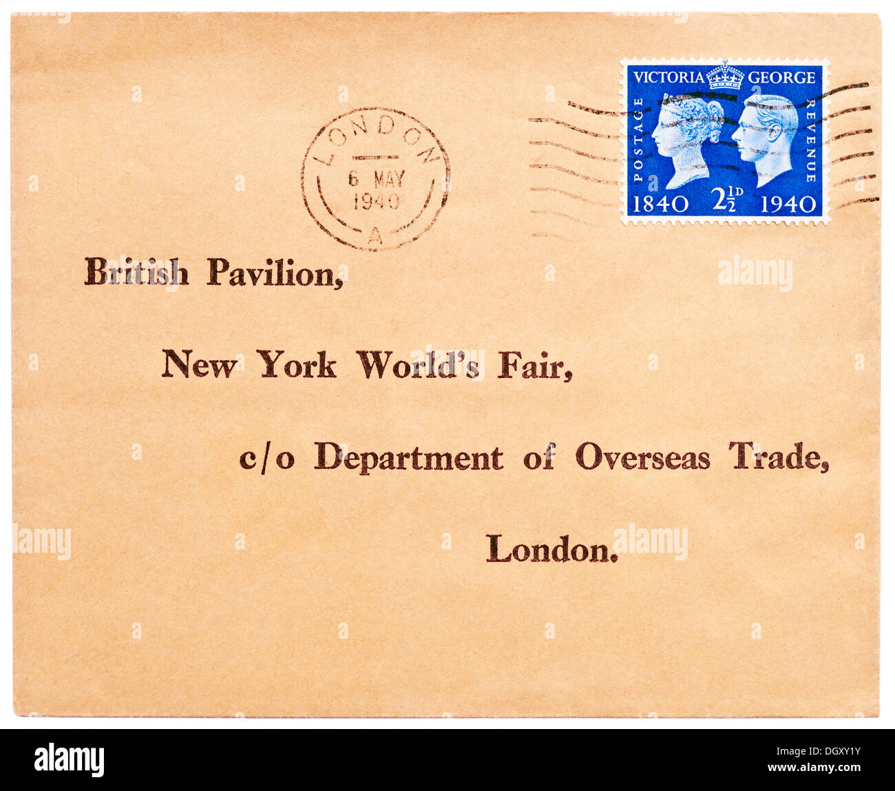 6. Mai 1940 GB erste Tag decken Brief mit König George VI 2 1/2d Stempel. Stockfoto