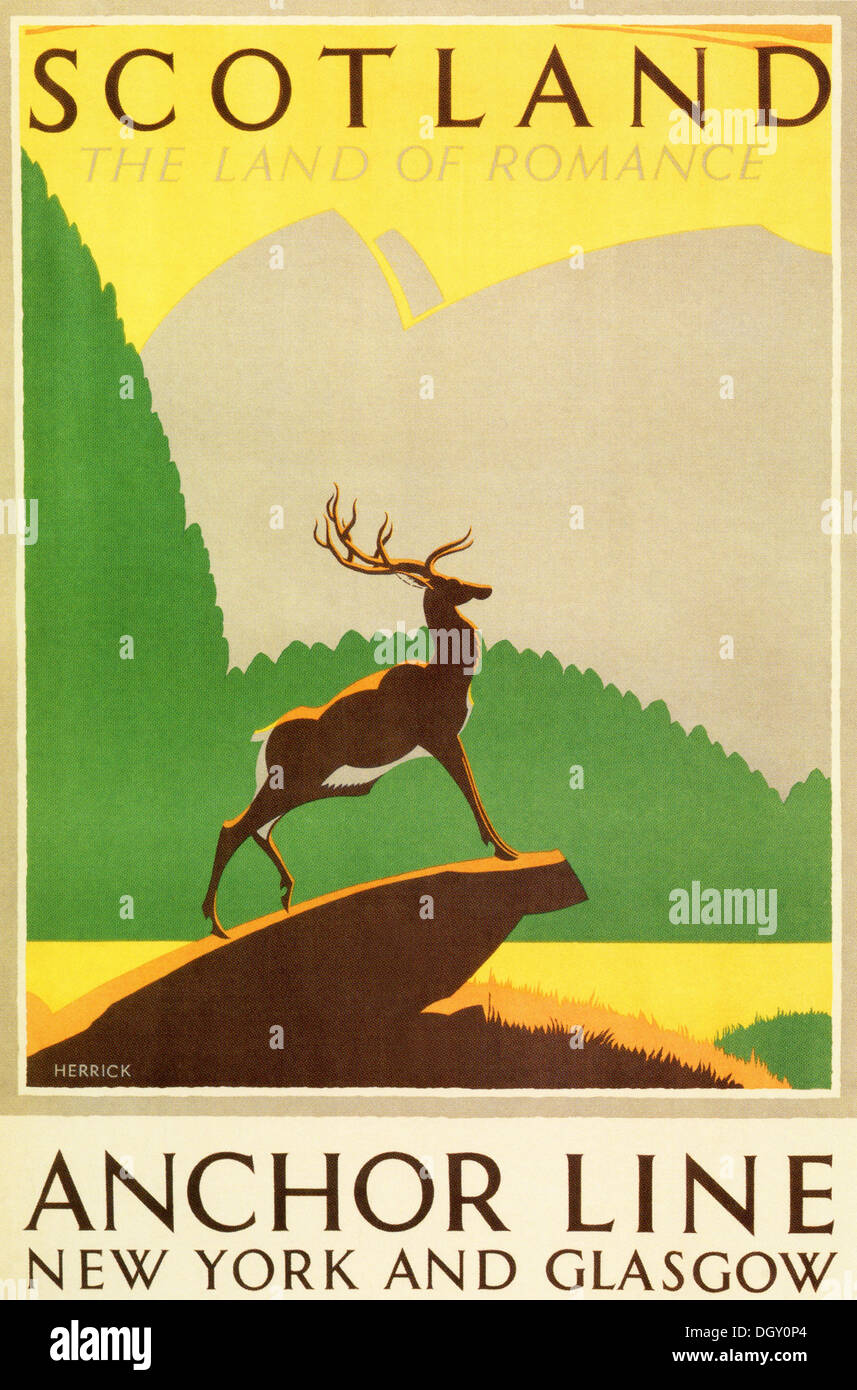 Anker-Linie Ad Vintage Reise-Plakat, 1923 - nur zur redaktionellen Verwendung. Stockfoto