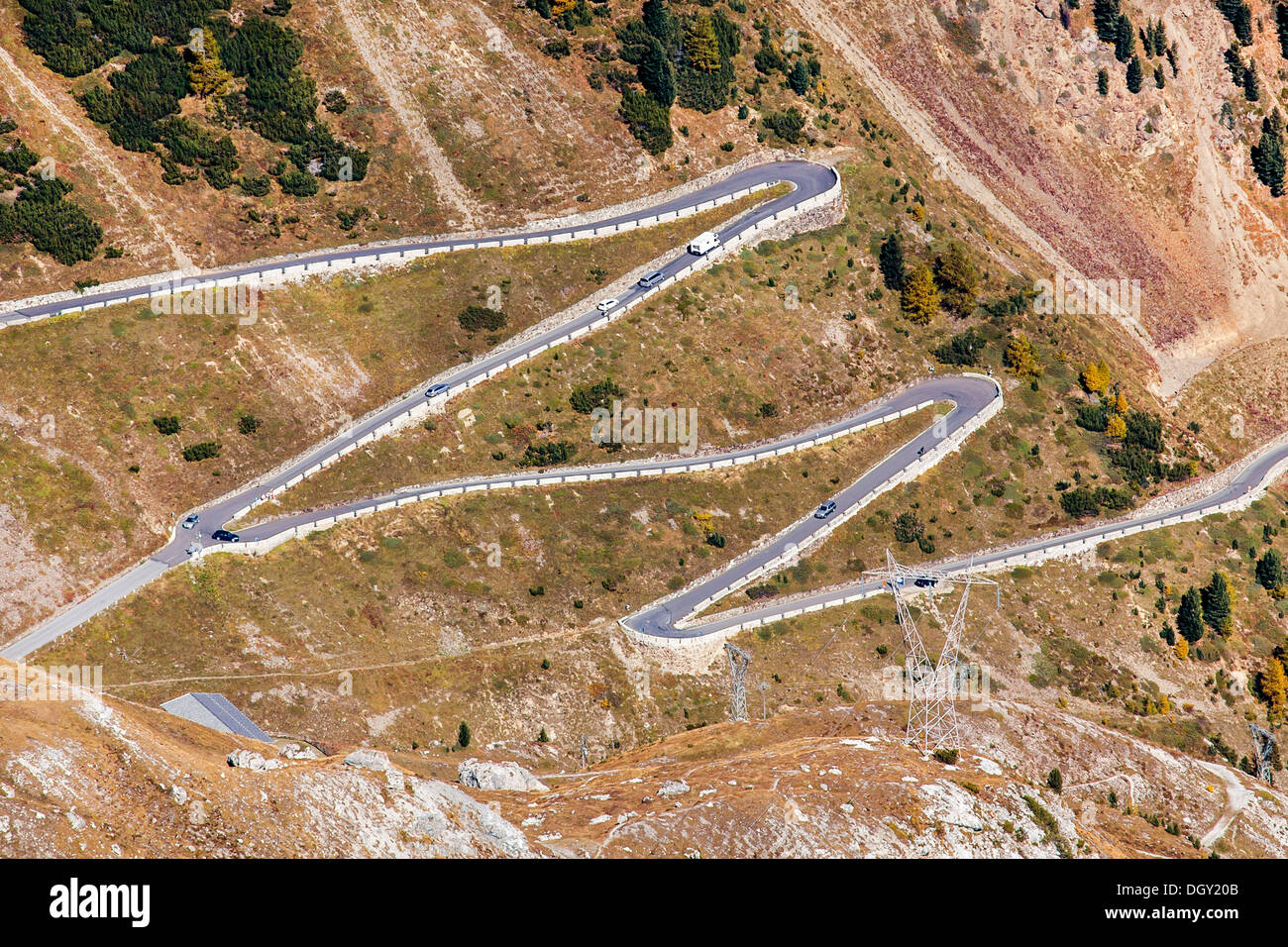Alpine Passstrasse zum Stilfserjoch, Nationalpark Stilfser Joch, Prad, Provinz Südtirol, Trentino-Alto Adige, Italien Stockfoto