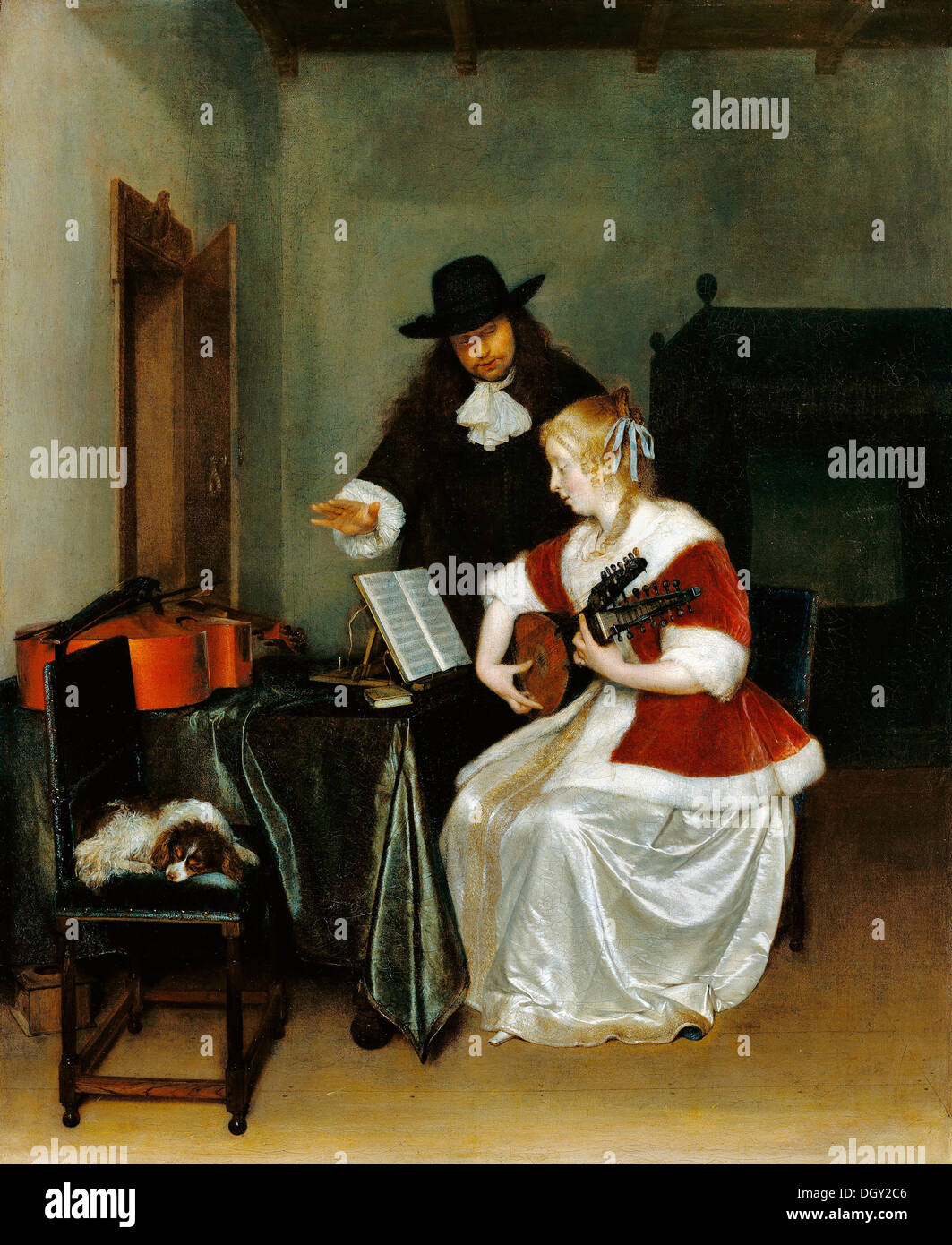 Gerard Ter Borch, die Musikstunde. Ca. 1668. Öl auf Leinwand. Das J. Paul Getty Museum Stockfoto