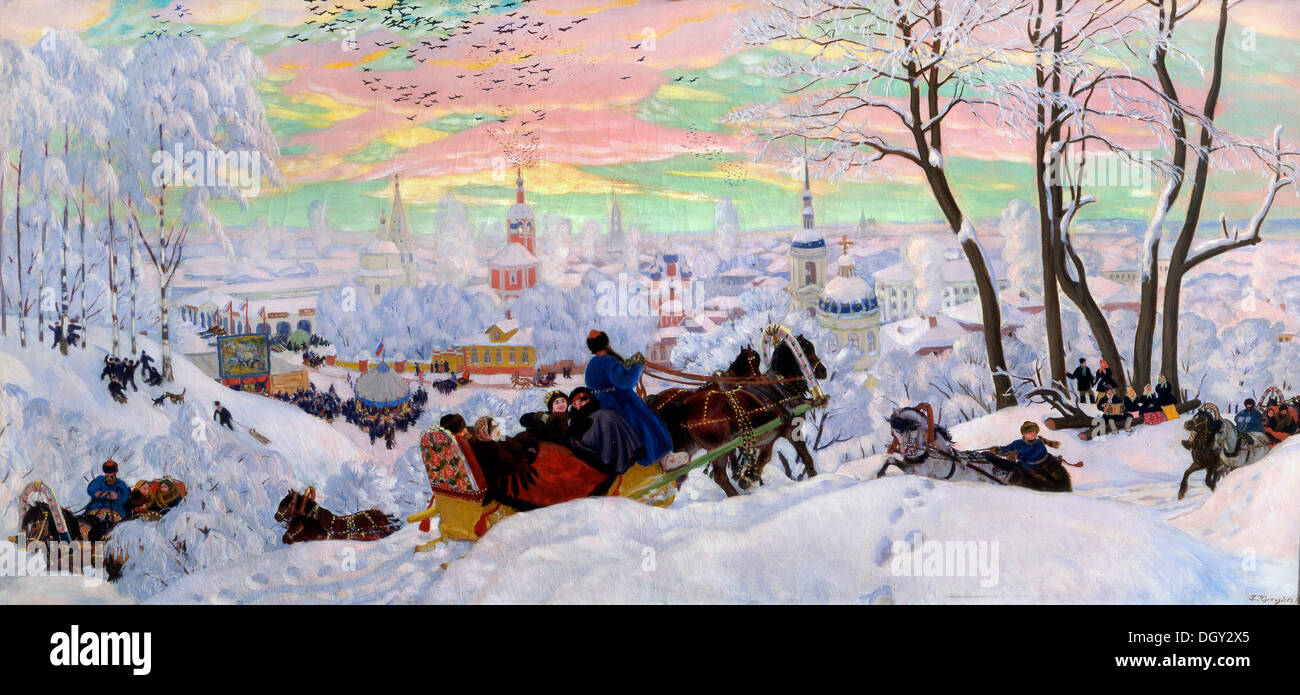 Boris Kustodiev, Fastnacht 1916 Öl auf Leinwand. Staatlichen russischen Museum, Sankt Petersburg, Russland. Stockfoto