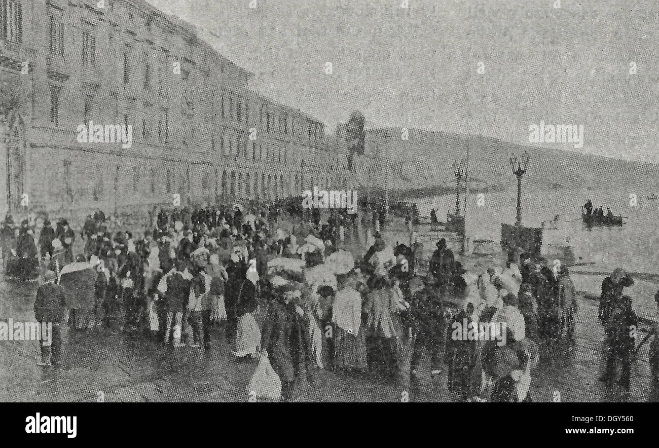 Überlebenden am Kai von Messina, warten ihrerseits beginnen - Italien Messina Erdbeben 1908 Stockfoto