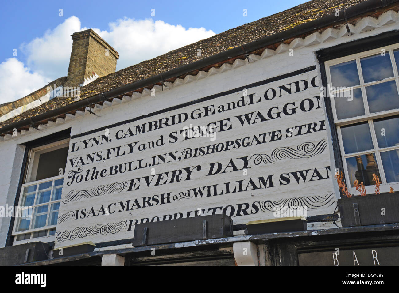 Alte Stufe Waggon anmelden Pub Wand, Market Street, Ely, Cambridgeshire, England, Vereinigtes Königreich Stockfoto
