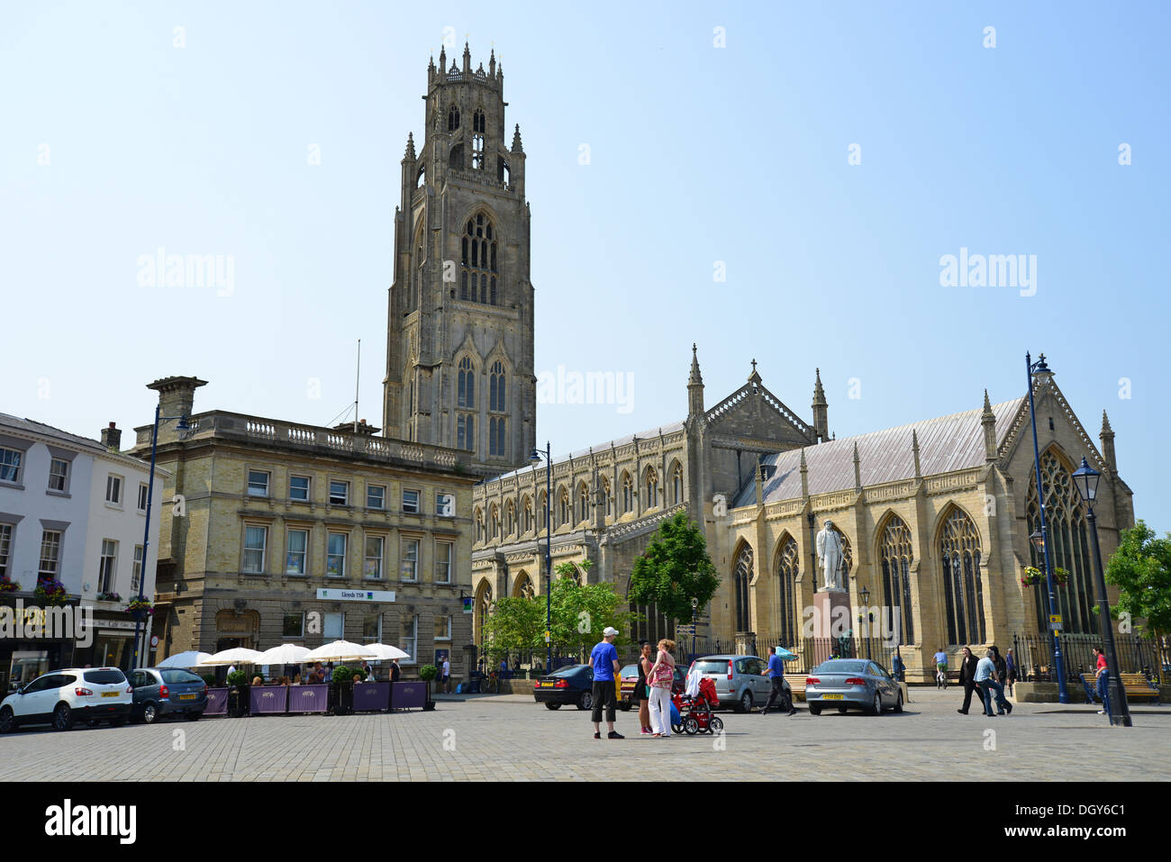 St Botolph Kirche (Boston Stump) aus dem Market Place, Boston, Lincolnshire, England, Vereinigtes Königreich Stockfoto