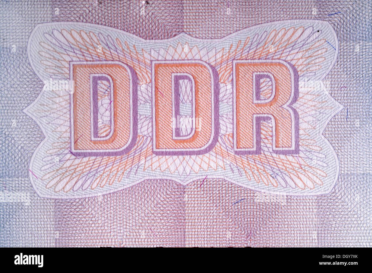 Schriftzug 'DDR', in einen Pass aus der ehemaligen DDR, detail Stockfoto