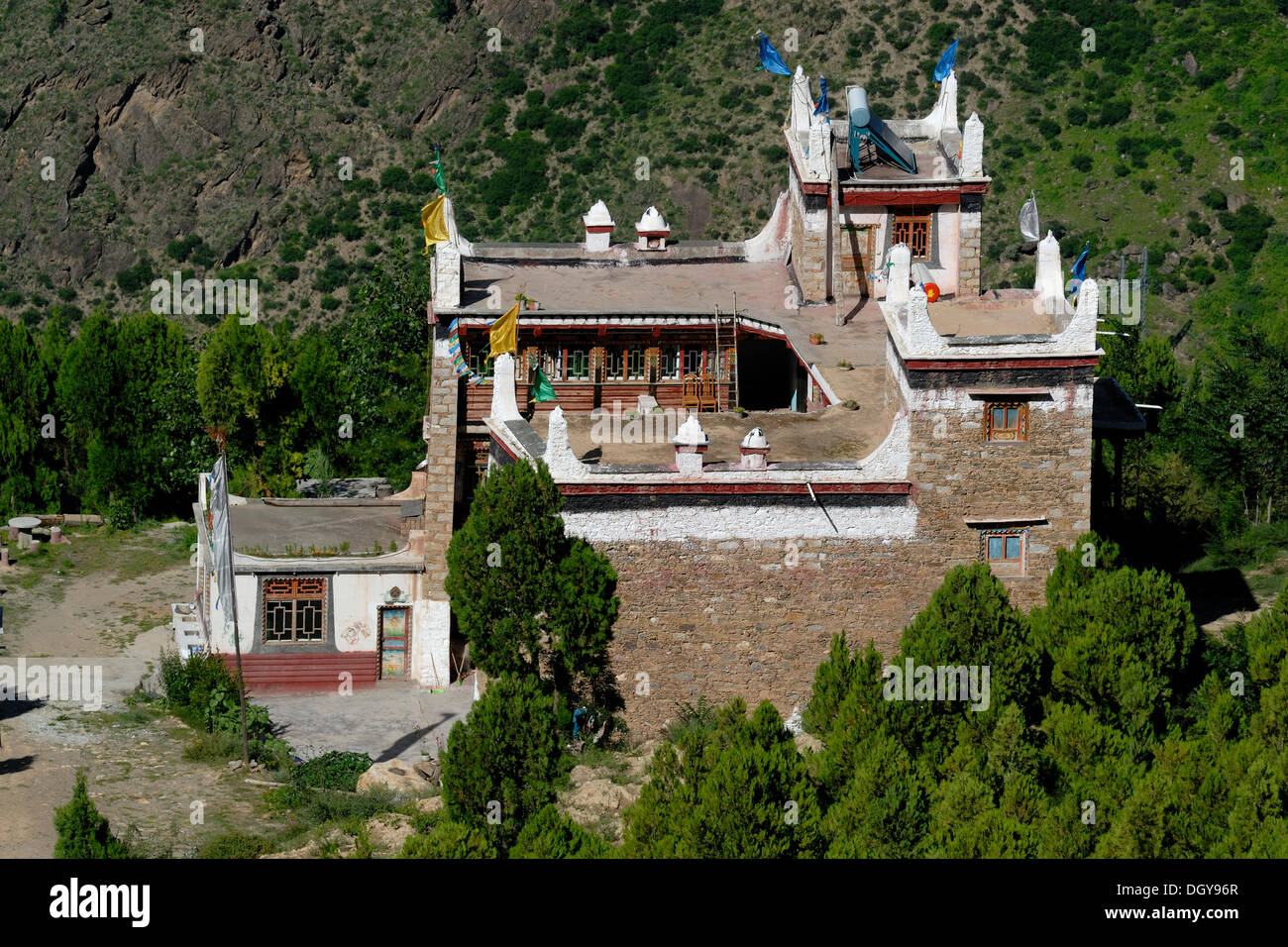 Tibetischen Häuser, Architektur in der alten Kham in Joaju Zangzhai Dorf, Danba, jetzt Sichuan, China, Asien Stockfoto