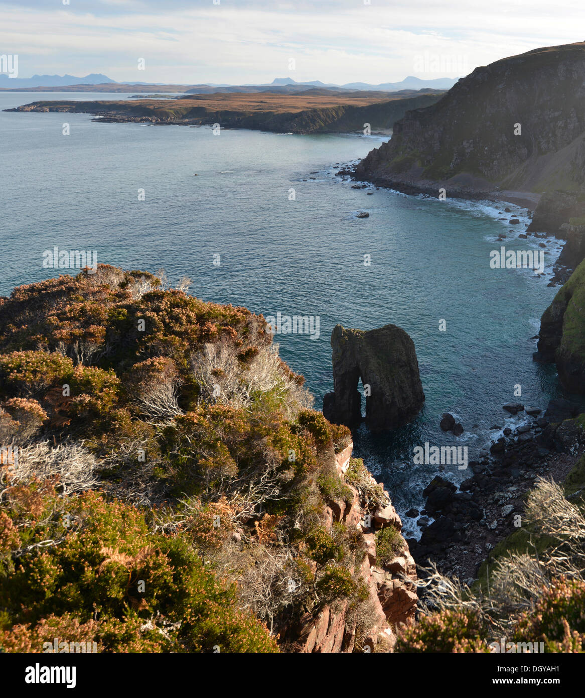 Küste bei Rua Reidh Lighthouse, Melvaig, Gairloch, westliche Ross, Schottland, Vereinigtes Königreich, Europa Stockfoto