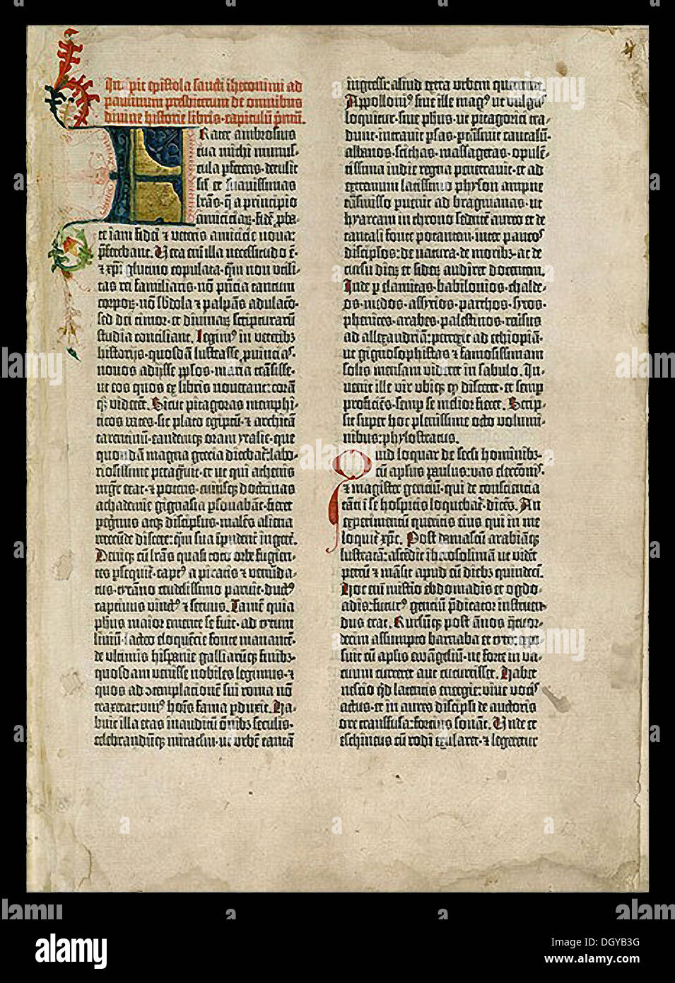 5525 die Gutenberg-Bibel war das erste große Buch mit einer beweglichen Druckmaschine bedruckt. Johanes Gutenberg war der Erfinder in Mainz, Deutschland im Jahre 1450 Stockfoto