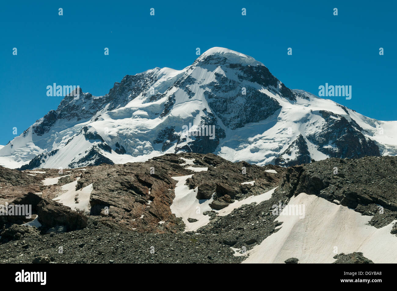 Breithorn von Trockener Steg, in der Nähe von Zermatt, Schweiz Stockfoto