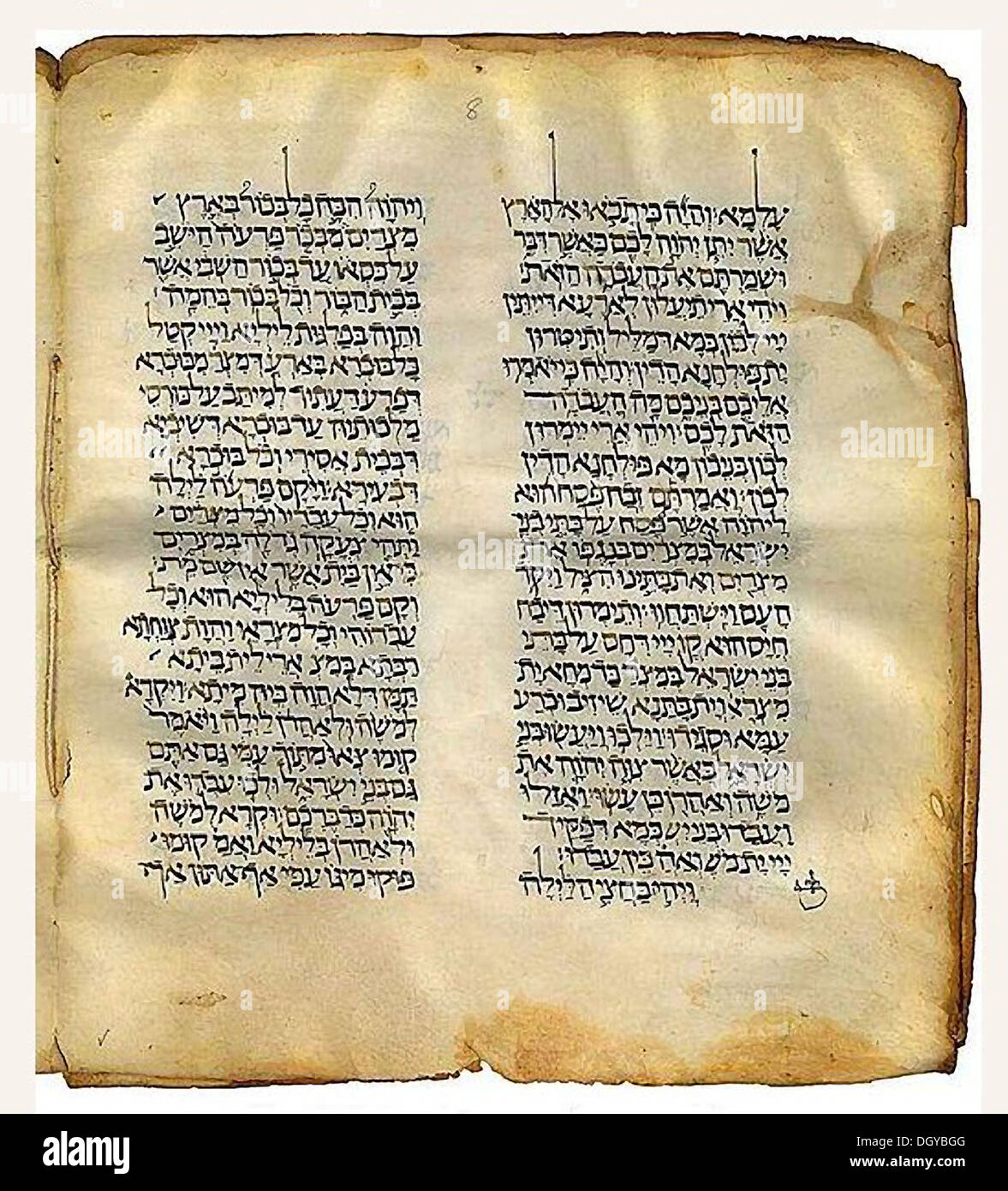 5687. Targum, eine aramäische Übersetzung der hebräischen Bibel. 11.. C. Manuskript aus dem Irak. Bild: Exodus 12, 25-31 Stockfoto