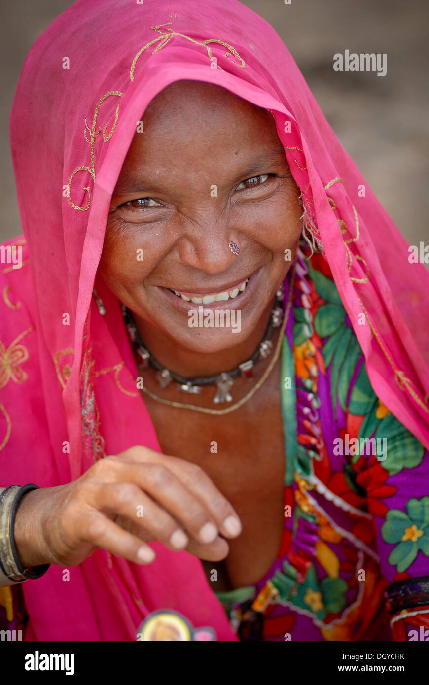 Lächelnde Frau in der Nähe von Dholpur, Rajasthan, Indien, Asien Stockfoto
