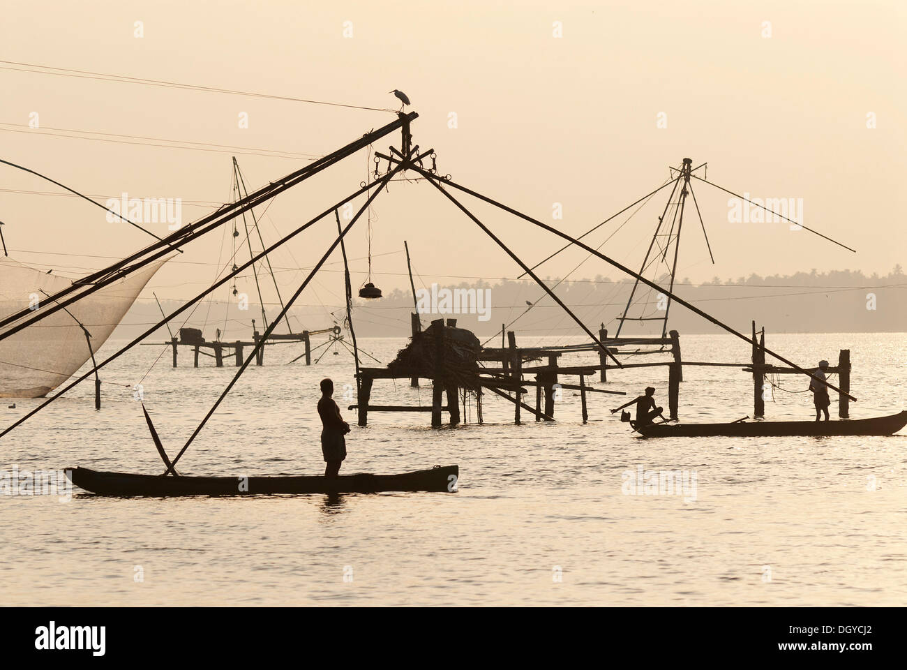 Chinesische Fischernetze, Kerala, Südindien, Indien, Asien Stockfoto