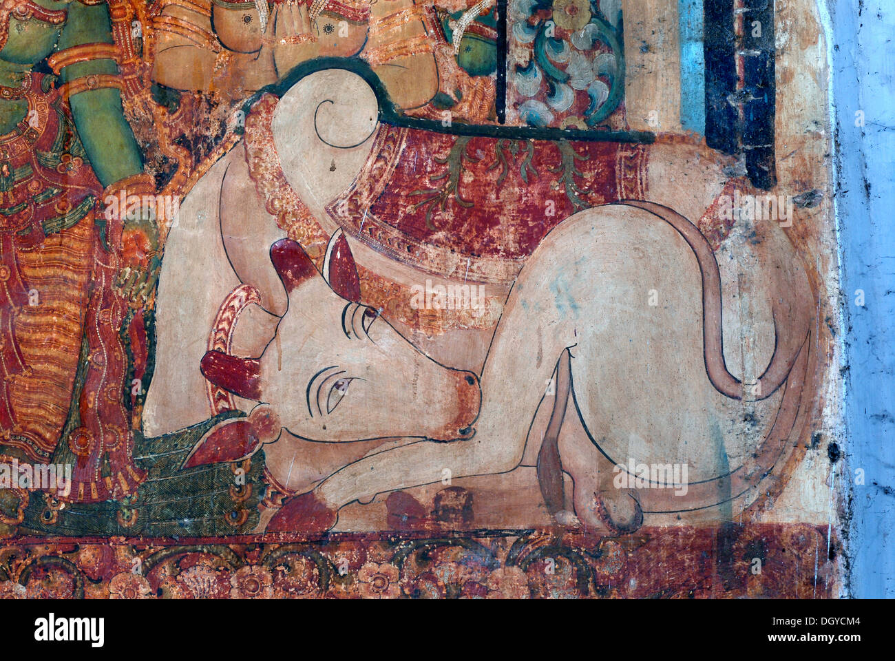 Fresko der Stier Nandi, Berg des Lords Shiva, Tempel von Ettumanur, Kerala, Südindien, Indien, Asien Stockfoto