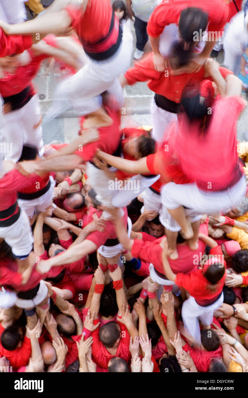 Colla Joves Xiquets de Valls. "Castellers" menschliche Turm zu bauen. Stockfoto