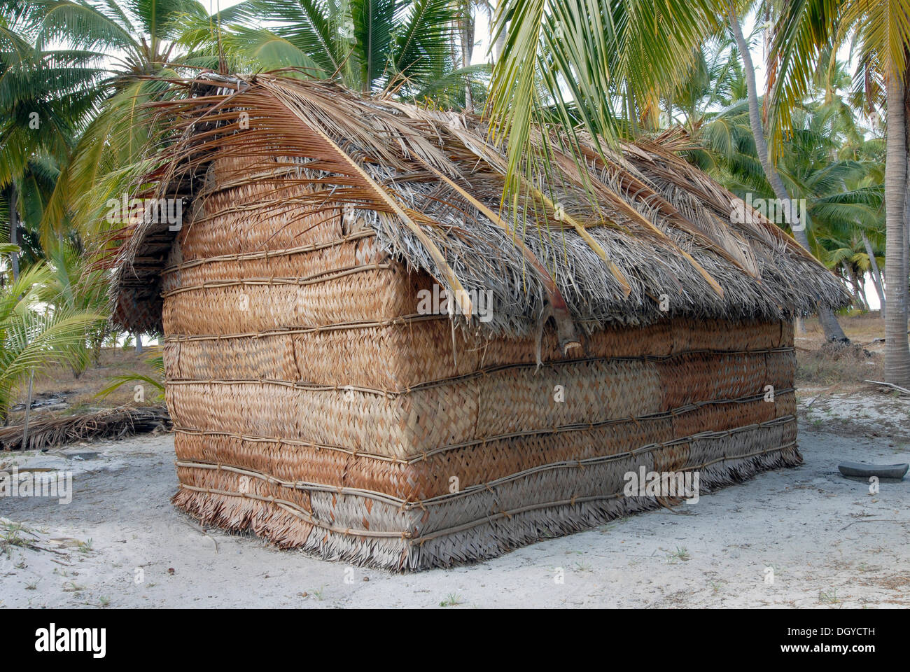 Hütte aus Palm verlässt, Bangaram Island, Lakshadweep, Arabisches Meer, Lakkadiven, Süd-Indien, Asien Stockfoto