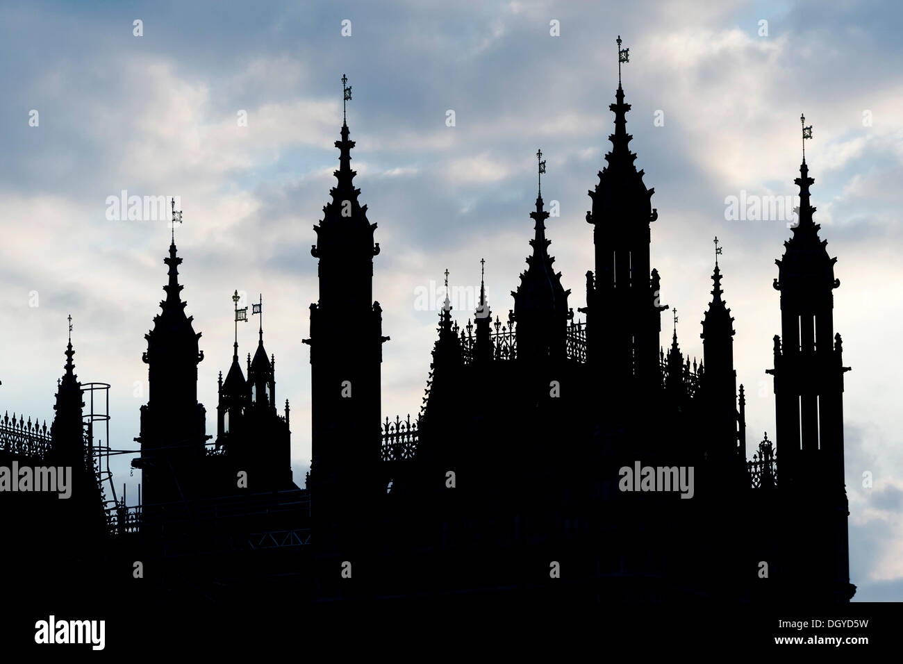 Silhouette, Häuser des Parlaments, Palace of Westminster, London, England, Vereinigtes Königreich, Europa Stockfoto