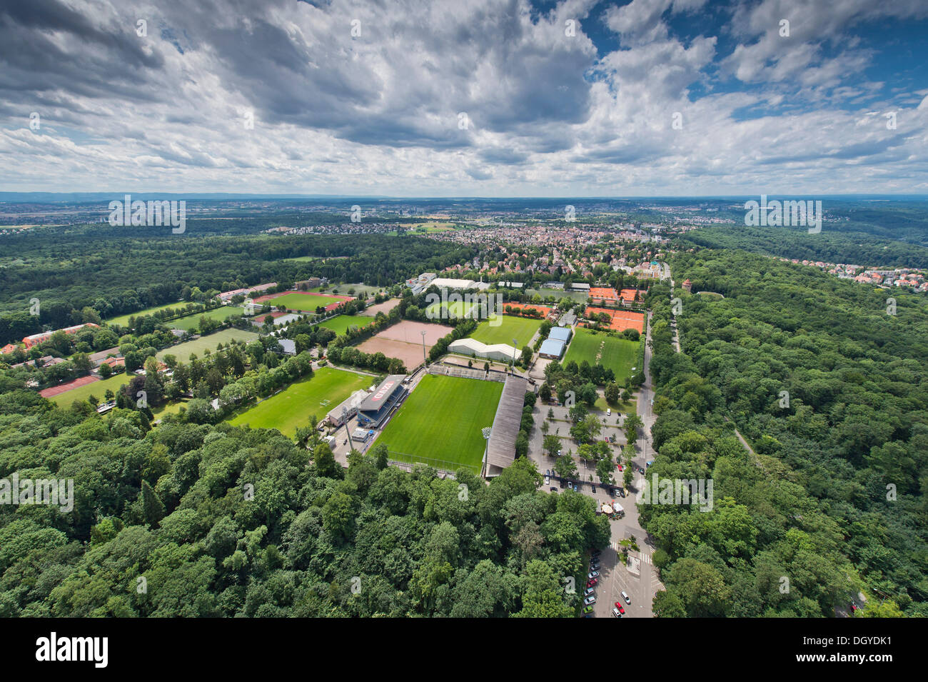 Waldau Sportanlagen, Blick vom Stuttgarter Fernsehturm, Stuttgart, Baden-Württemberg Stockfoto