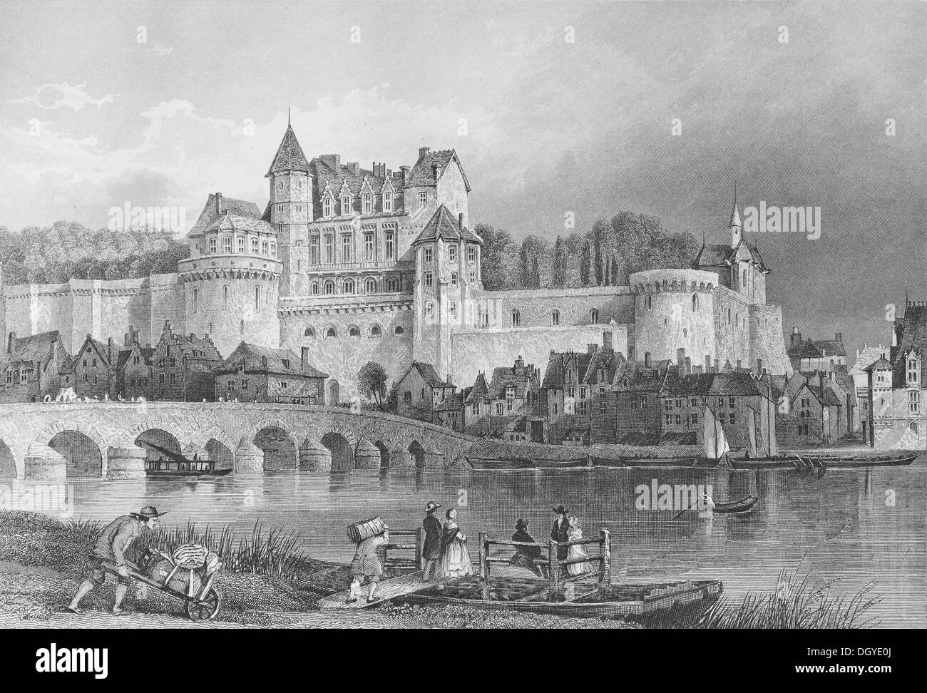 Chateau d ' Amboise Burg, Indre-et-Loire-Abteilung, Region Pays De La Loire, Frankreich, historische Illustration, Stahlstich von Stockfoto