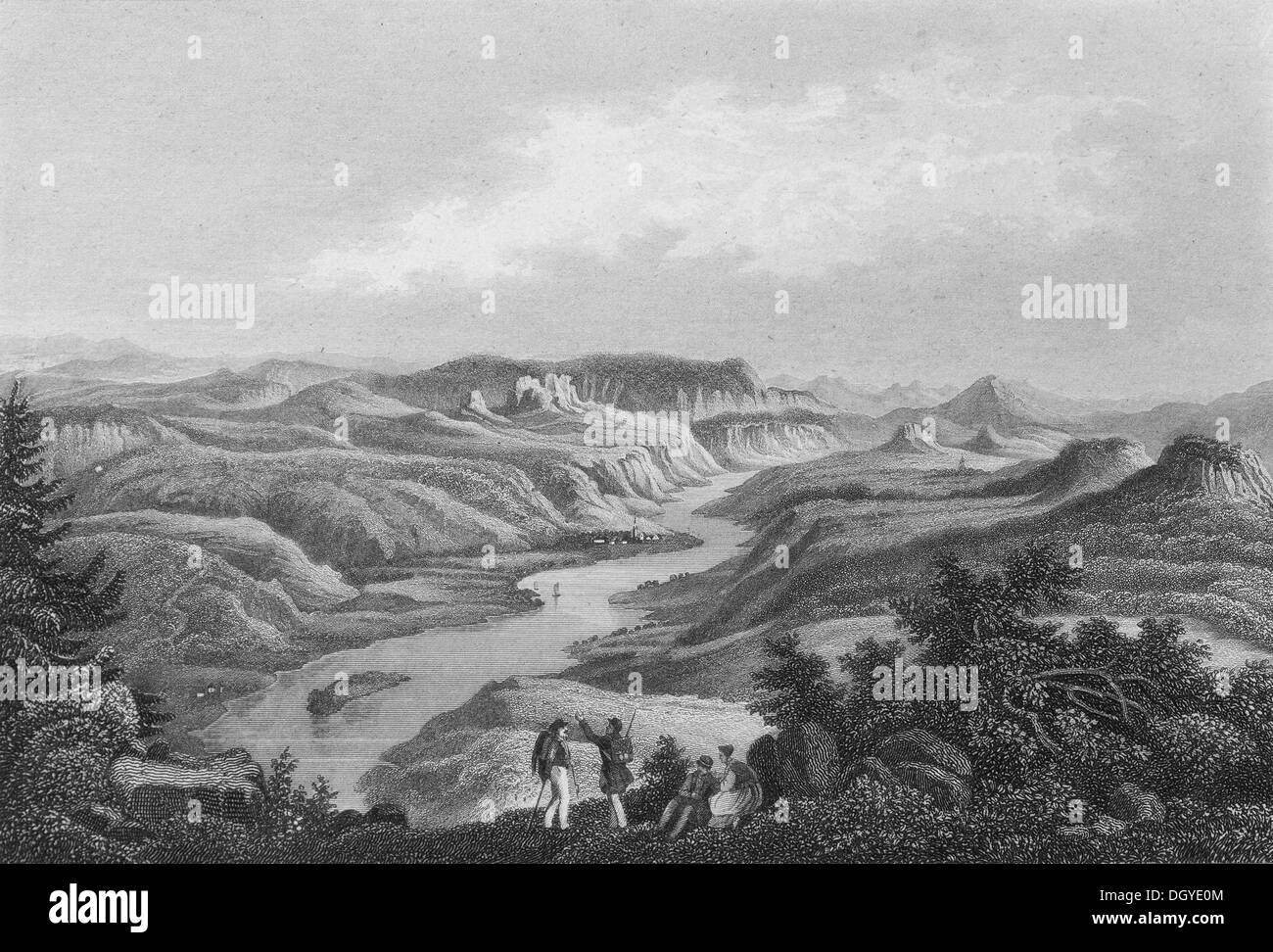 Schandau, Winterberg, Böhmen und der Elbe vom Lilienstein Berg, Sachsen, Deutschland, historische Abbildung gesehen Stockfoto