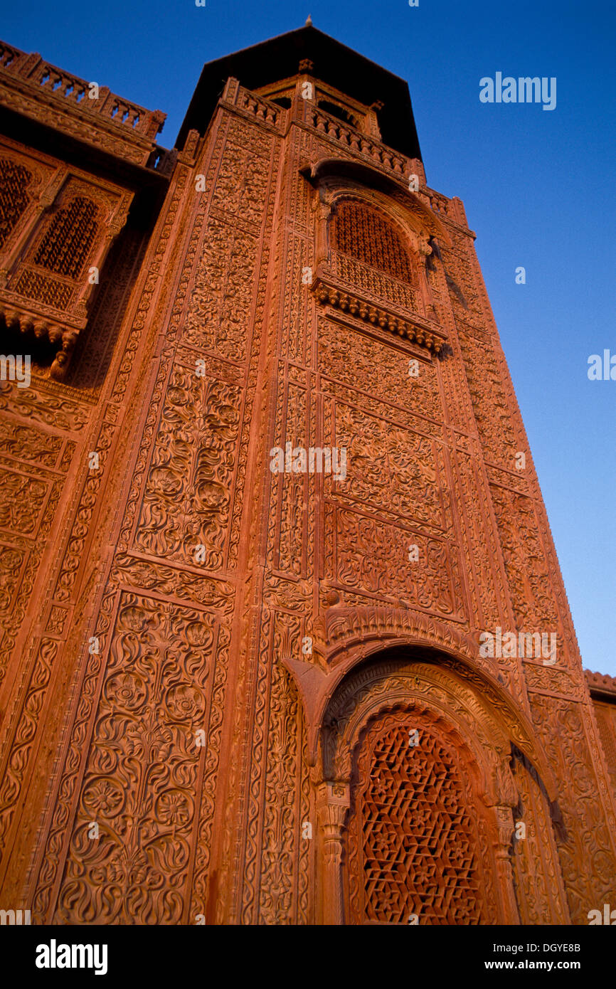 Sandsteinfassade, Heritage Hotel oder Laxmi Niwas Palace Hotel, Bikaner, Rajasthan, Indien, Indien, Nordasien Stockfoto