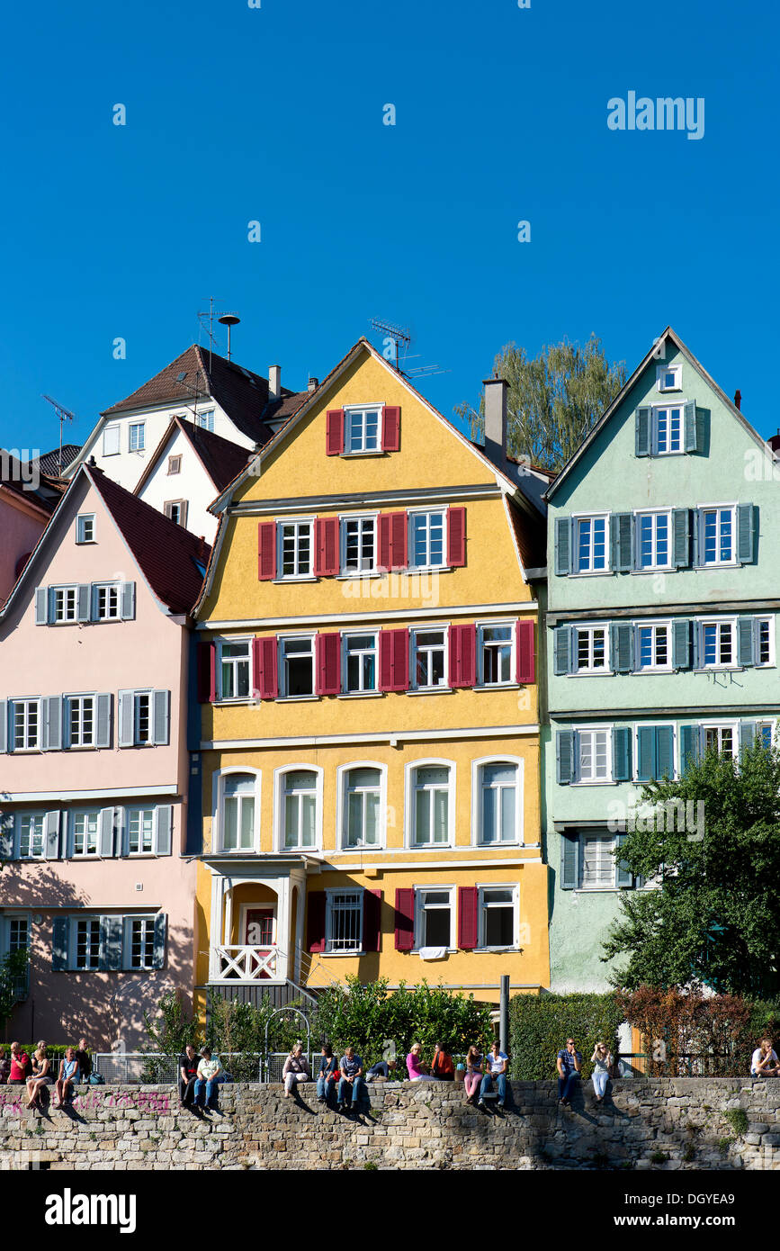 Neckarfront, historischen Häuser am Fluss Neckar, Tübingen, Baden-Württemberg Stockfoto