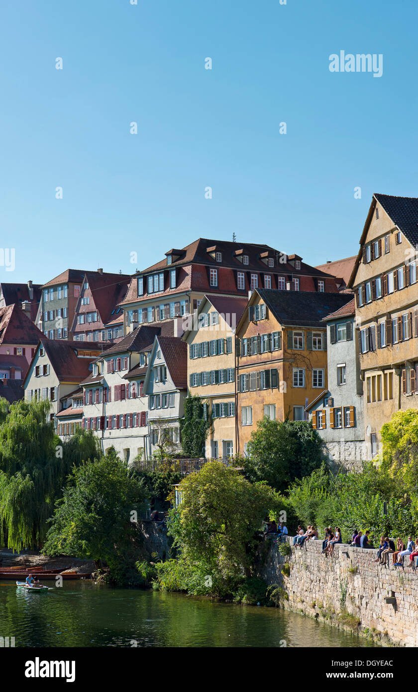 Neckarfront, historischen Häuser am Fluss Neckar, Tübingen, Baden-Württemberg Stockfoto