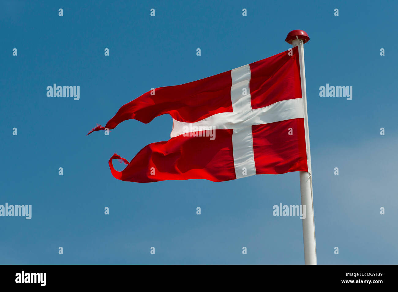 Dänische Flagge oder Banner, Skagen, Jütland, Dänemark Stockfoto