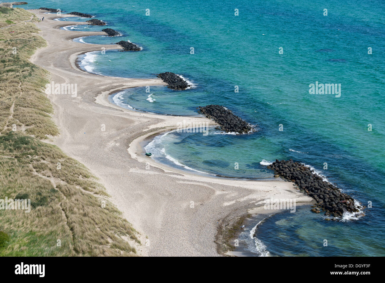 Wellenbrecher, Landzunge, Besprechung von der Nordsee und der Ostsee, Skagen, Grenen, Jütland, Dänemark Stockfoto