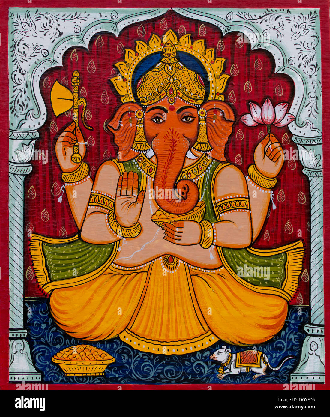 Wandmalerei, Wandgemälde, elefantenköpfige Hindugott Ganesha oder Ganpati, Stadtpalais des Maharana von Udaipur, Udaipur, Rajasthan Stockfoto