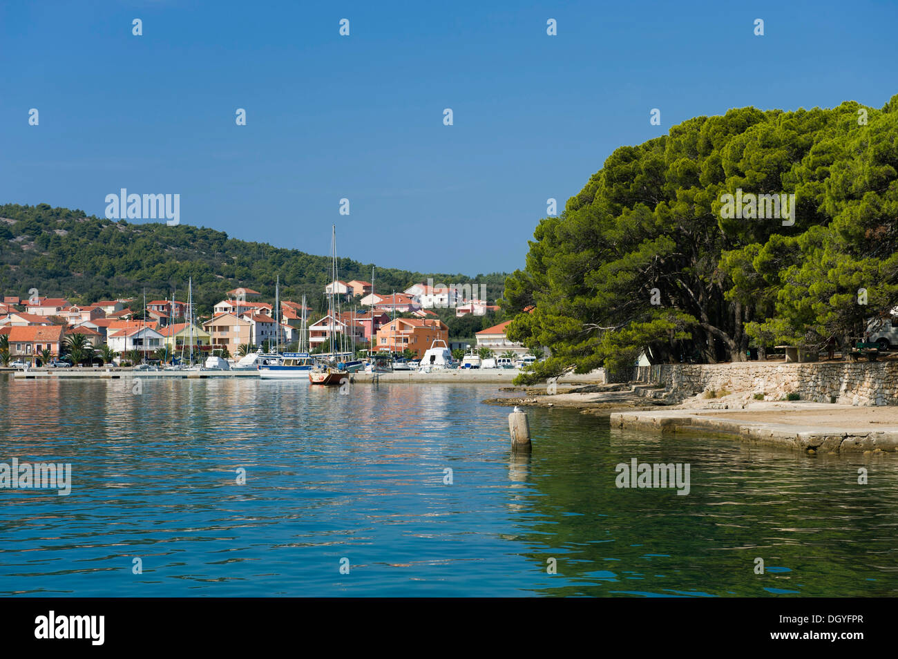 Hafen von Kukljica, Punta Zelena, Insel Ugljan, Adria, Zadar, Dalmatien, Kroatien, Europa Stockfoto