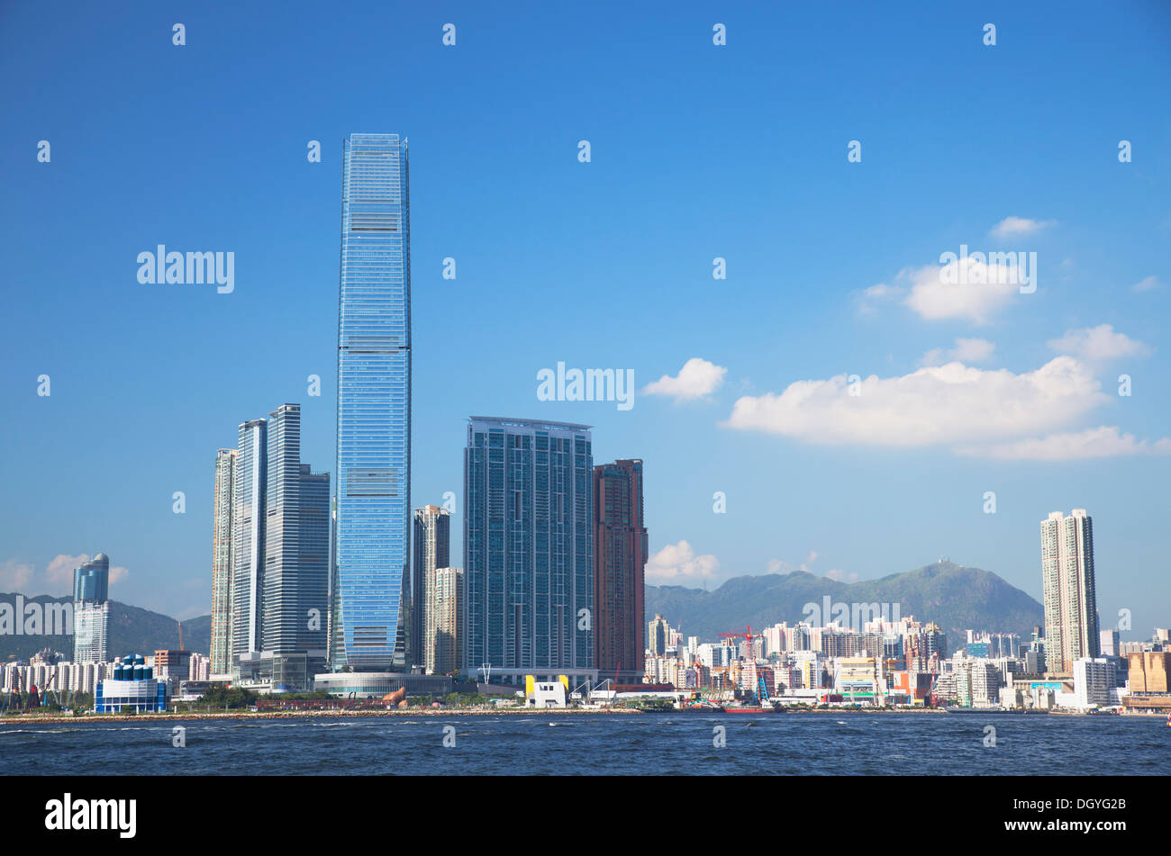 Ansicht des International Commerce Centre (ICC) und West Kowloon, Hong Kong Stockfoto