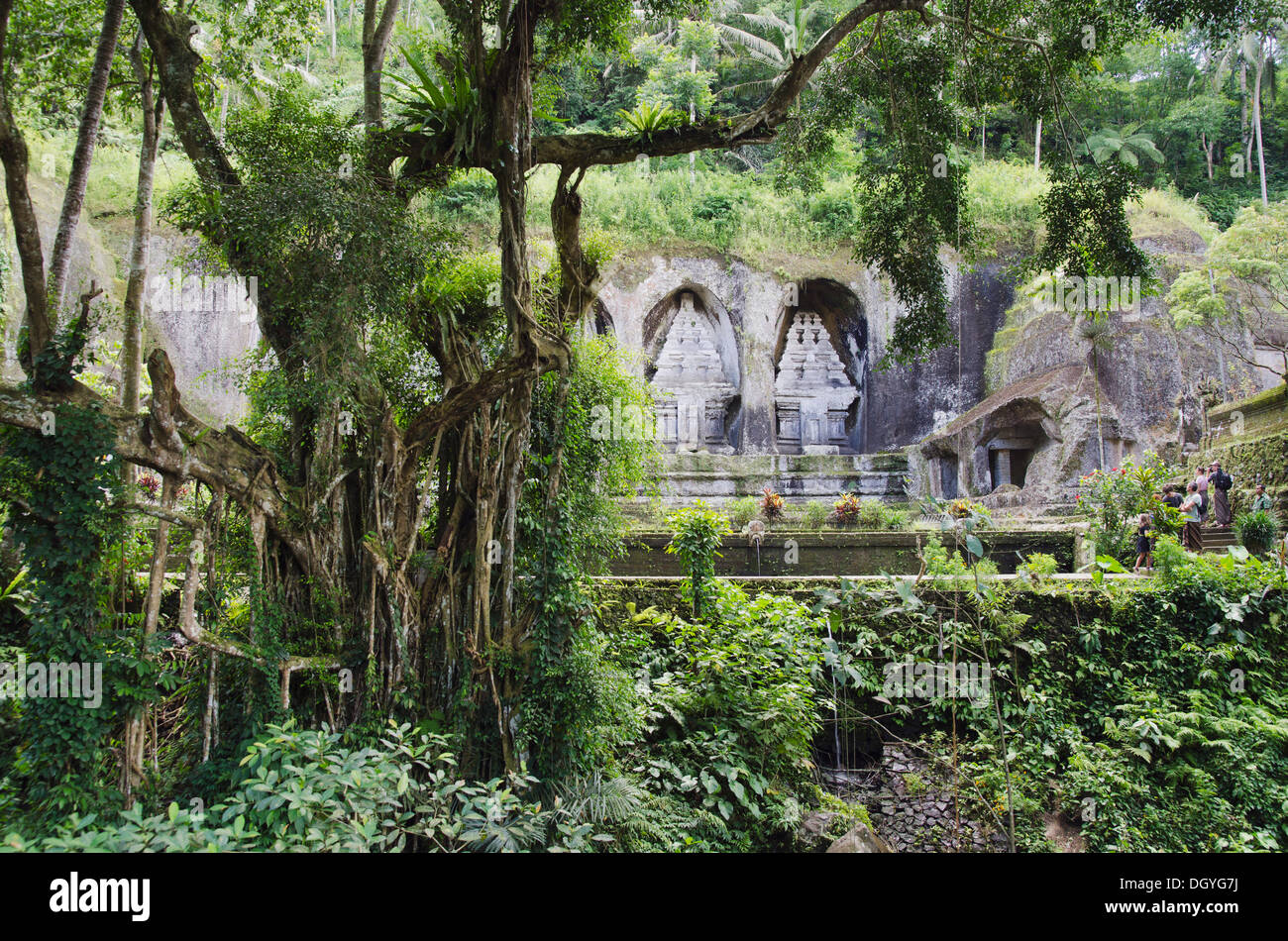 Königsgräber von Gunung Kawi, Steindenkmäler in die Felswand gehauen, Gunung Kawi, Tampaksiring, Bali, Indonesien Stockfoto